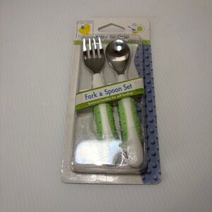 Vintage NOS Toddler Self Feeding Fork Spoon Set Easy to Grip 2001 Geoffrey Inc